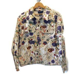 Artscapes Women's Size L Cotton Travel Floral Themed Button Front Jacket